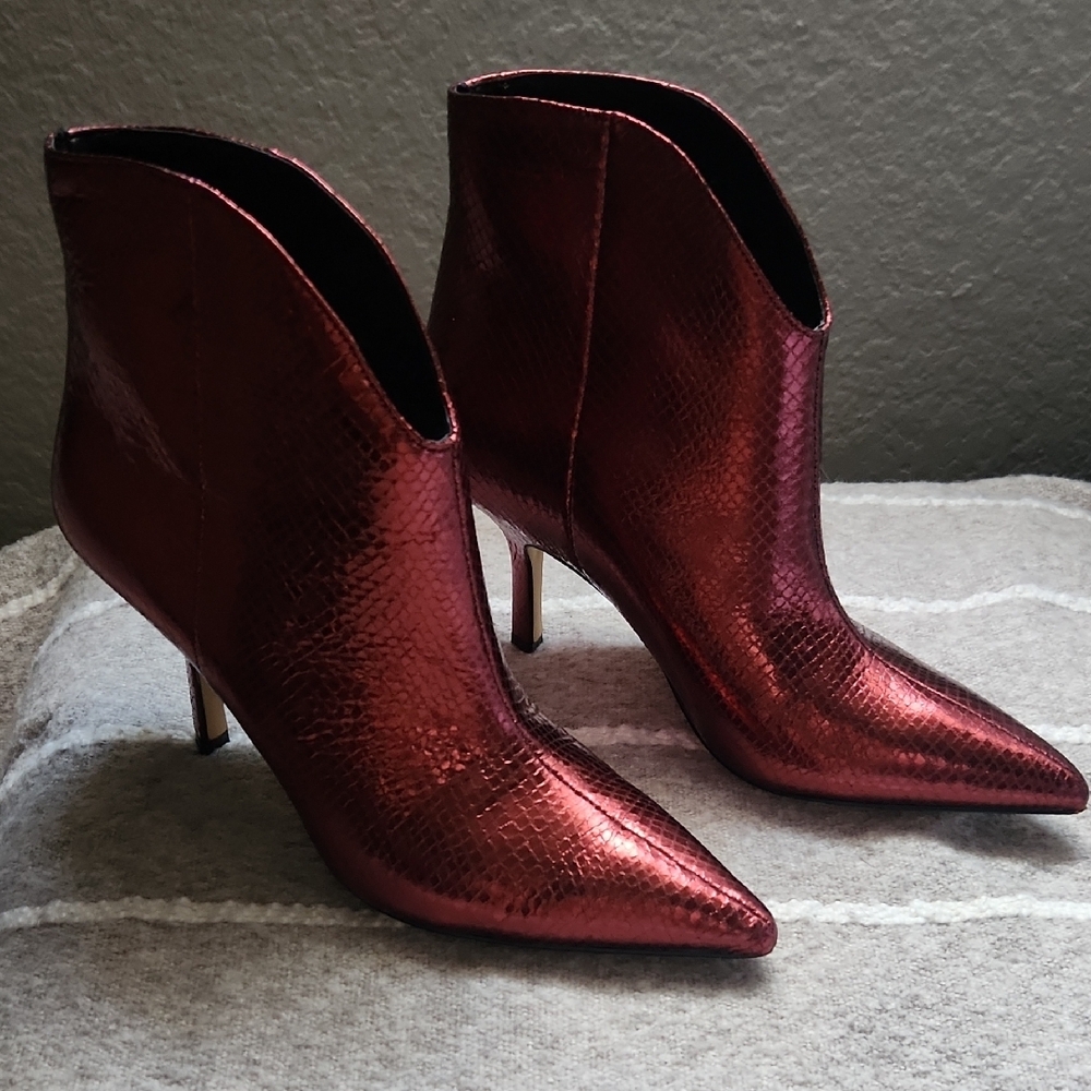 Marc Fisher Red Leather Stiletto Ankle Booties Size 7.5M